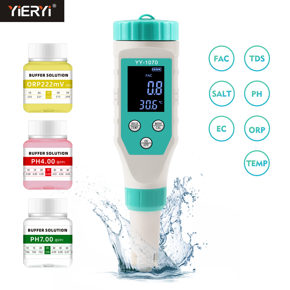 Marine Aquarium Water Testing - Digital PH/cloro/ORP/EC/TDS/salinità/Temp/FAC Pool Water Quality Monitor
